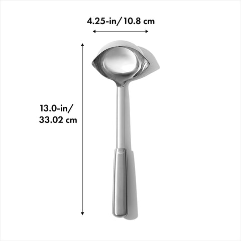 OXO Steel Ladle used for soups, stews, and sauces in everyday kitchen tasks