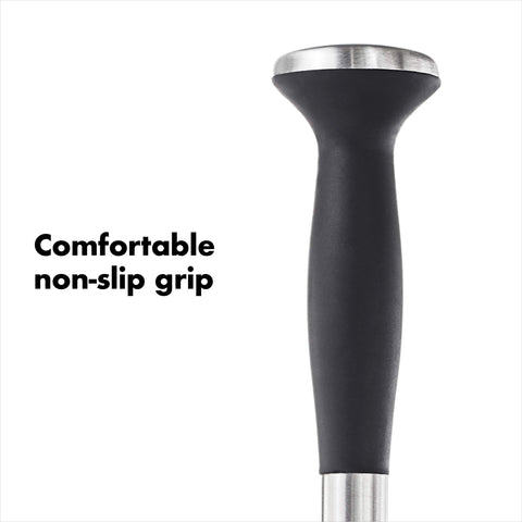 OXO SteeL Muddler balances mint leaves with smooth pressure