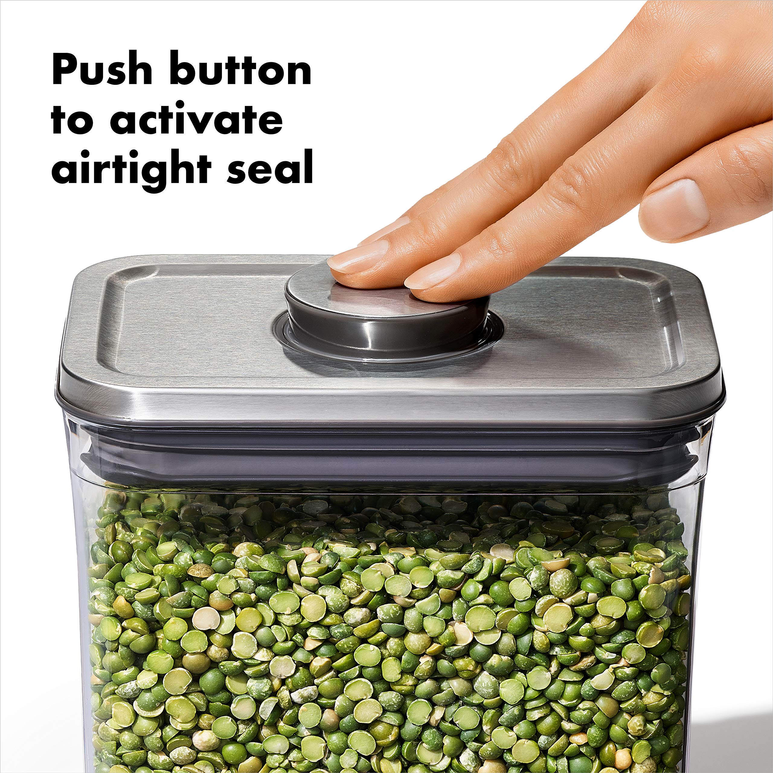 OXO Steel POP dried beans container preserves dryness and organization