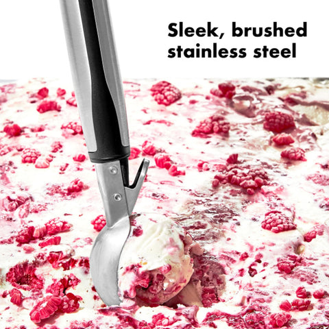 OXO Steel pop-up lever for easy scoop release every time.
