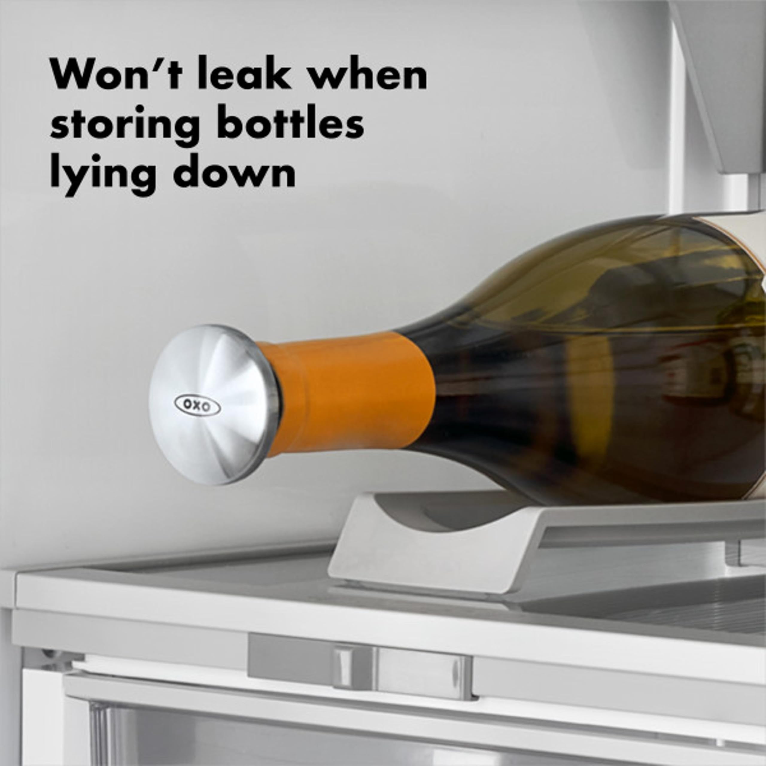 OXO SteeL precise-fit stopper prevents slipping and leaking.