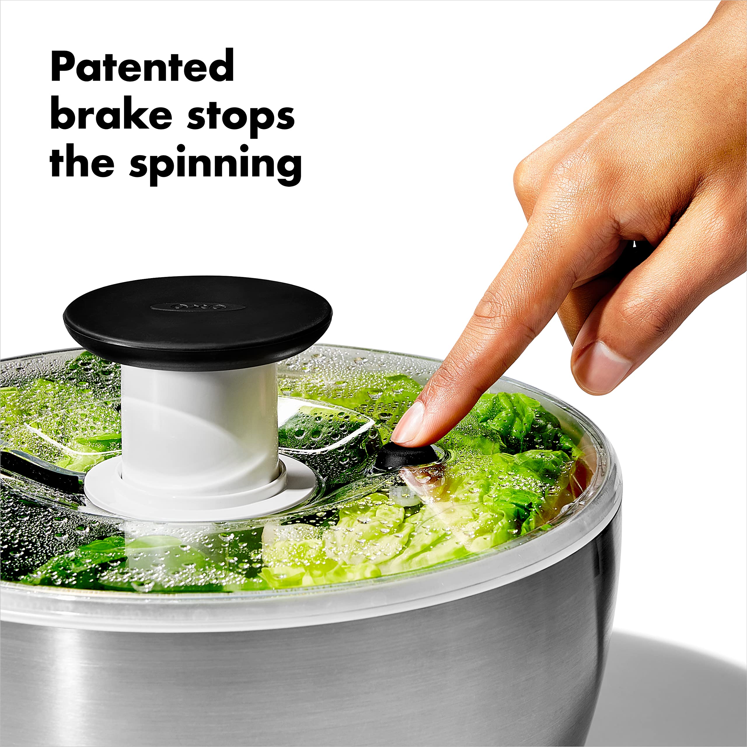 OXO spinner basket doubles as a colander for rinsing before spin.