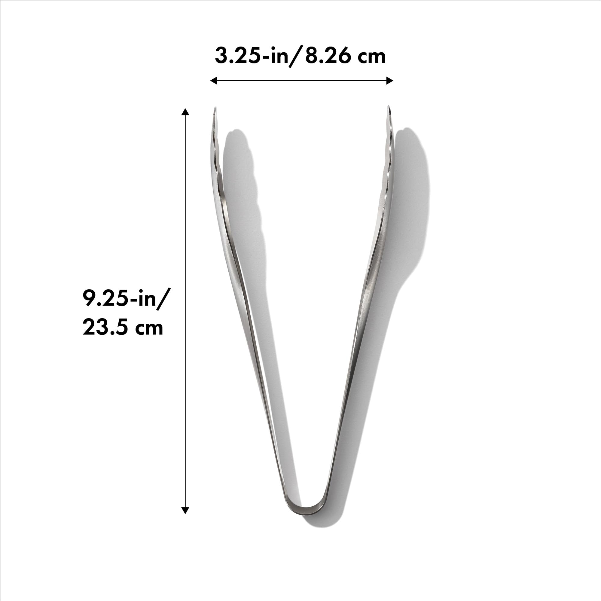 OXO Steel Serving Tongs show durable stainless steel construction for daily kitchen use.