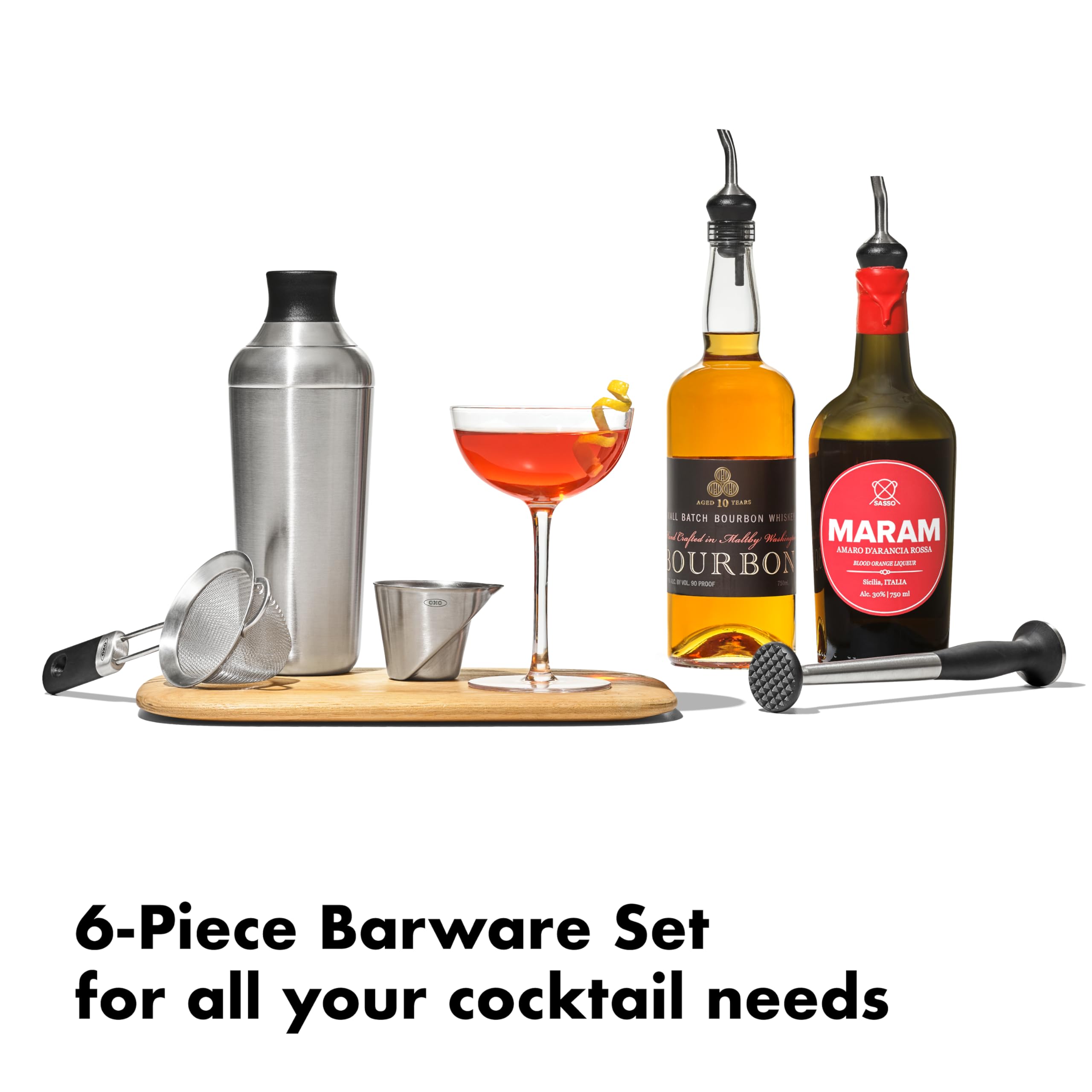 OXO Steel shaker with dual gaskets for leak-free shaking and smooth pours.