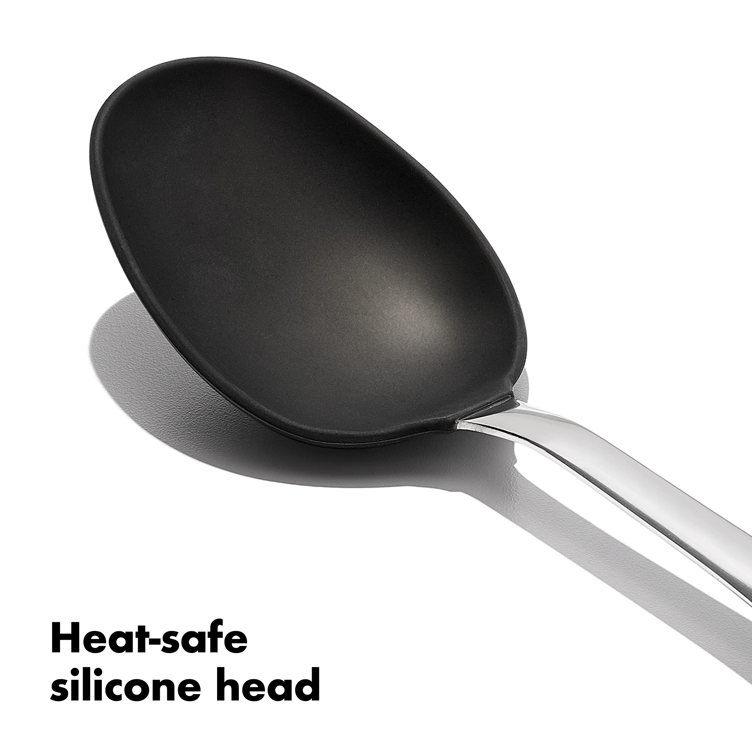 OXO spoon serving meatballs with elegant heat-safe silicone head