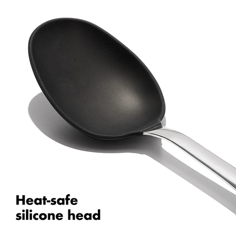 OXO spoon serving meatballs with elegant heat-safe silicone head
