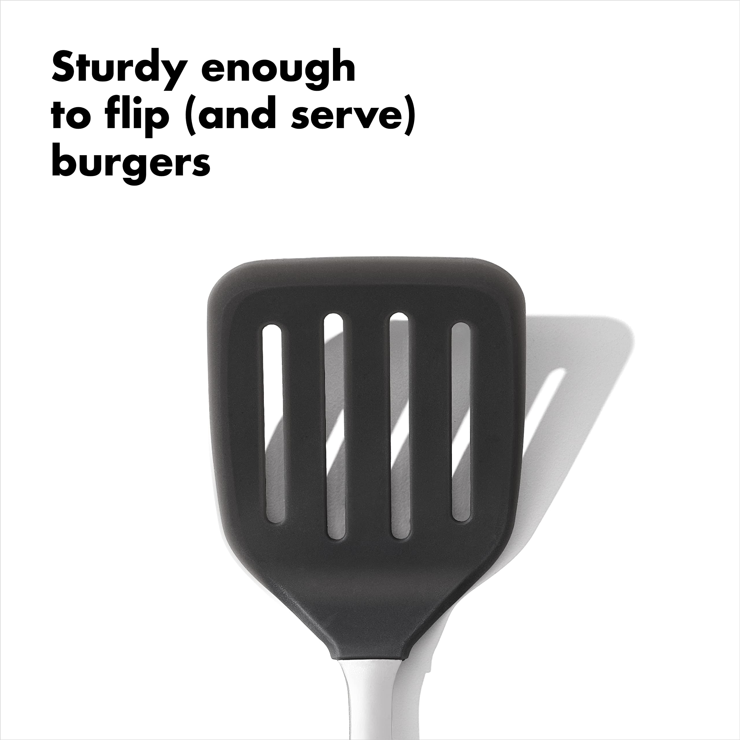 OXO Steel Silicone Flexible Turner dishwasher-safe for easy cleaning.
