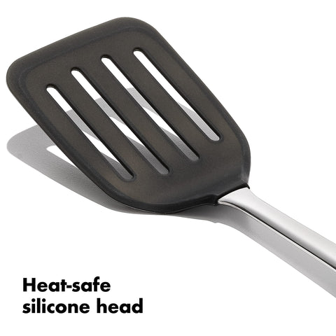 OXO Steel Silicone Flexible Turner flips pancakes with a sturdy head.