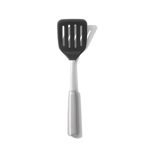 OXO Steel Silicone Flexible Turner head close-up, safe for non-stick cookware.