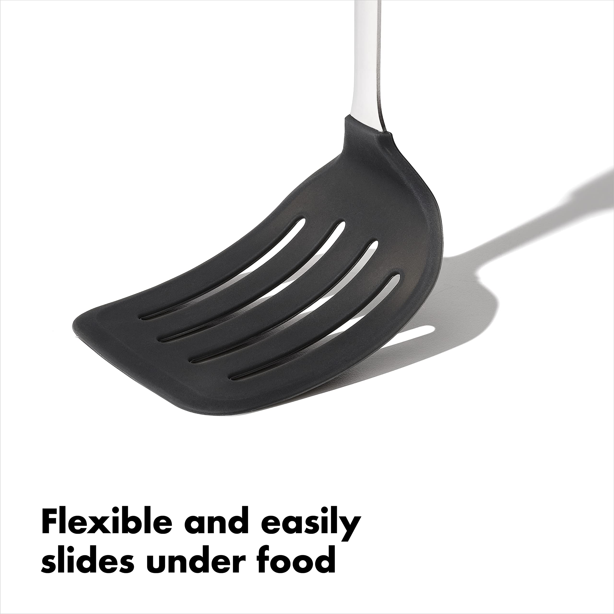 OXO Steel Silicone Flexible Turner's transfer from pan to plate action.