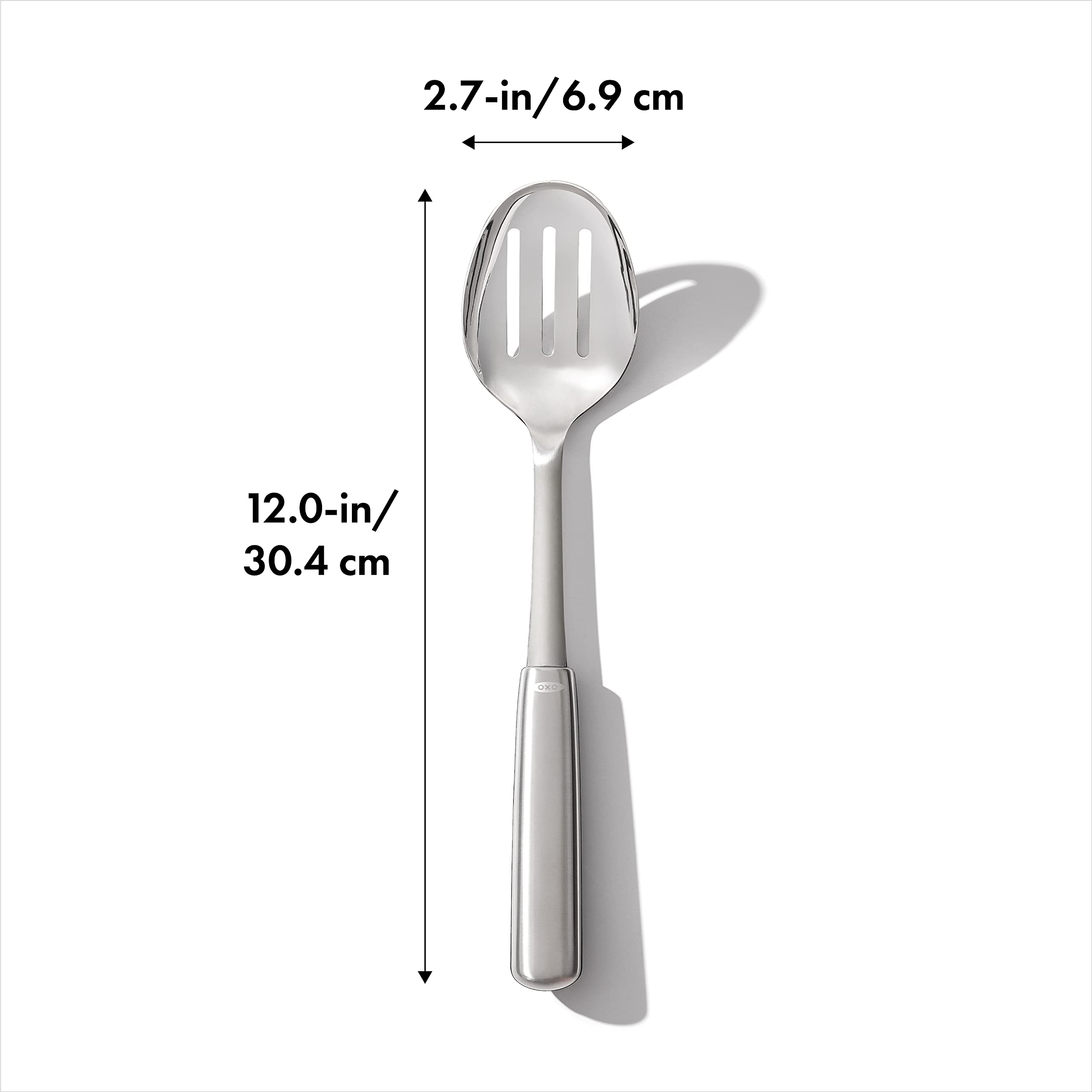 OXO spoon features soft non-slip grip for comfortable stirring