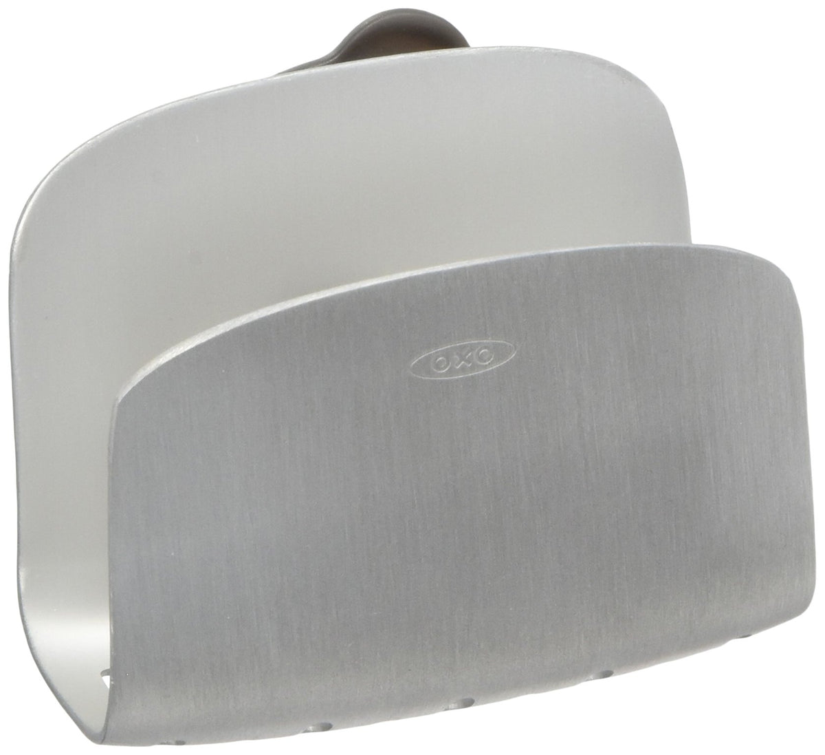 OXO SteeL suction sponge holder mounted to sink wall for a tidy counter