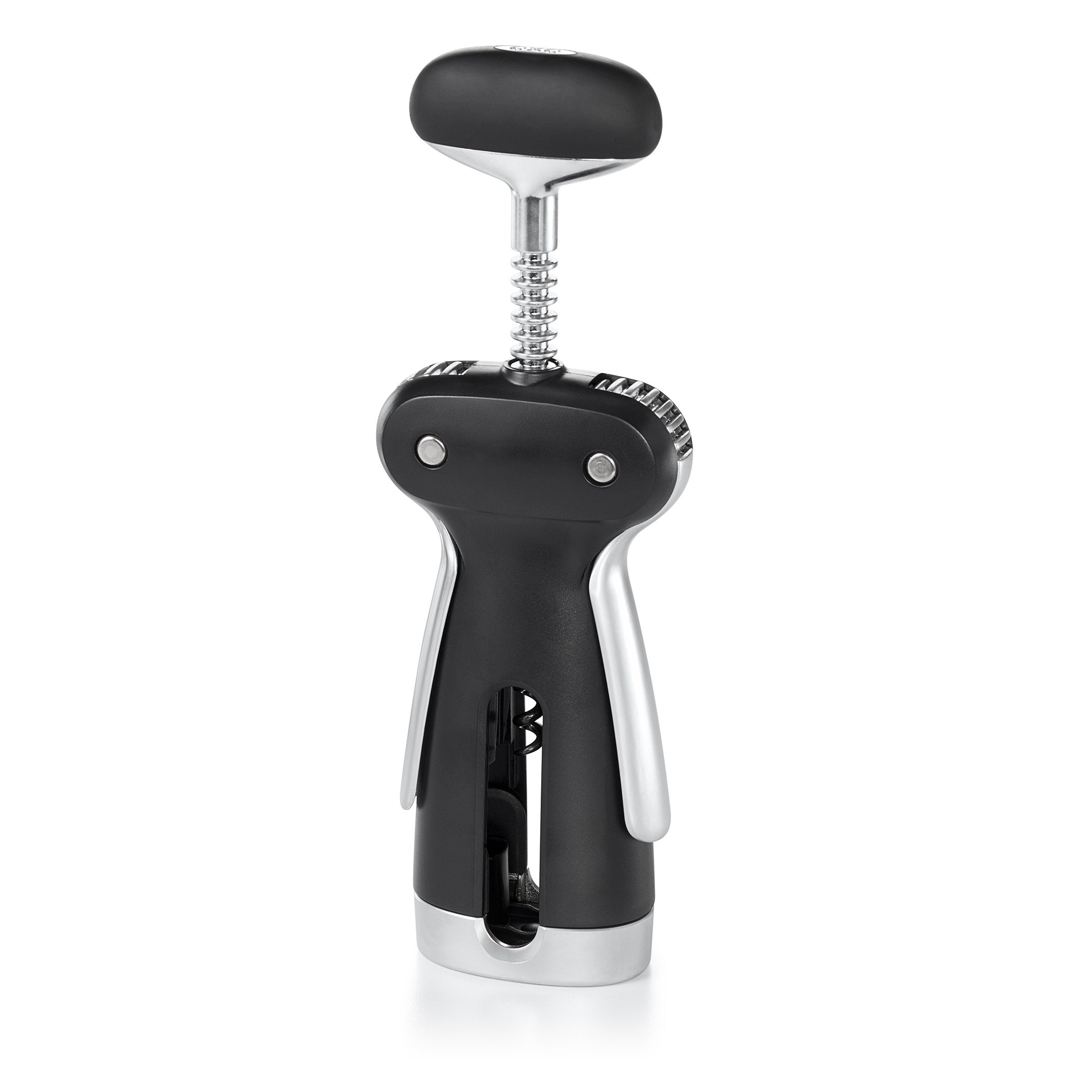 OXO SteeL Winged Corkscrew counterclockwise turn releases cork safely.