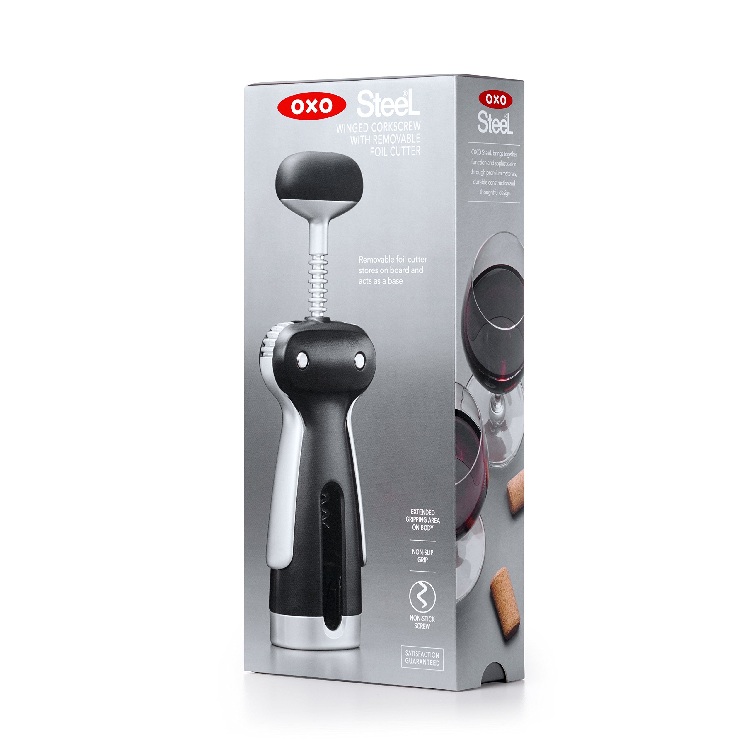 OXO SteeL Winged Corkscrew extended body for easy handling.