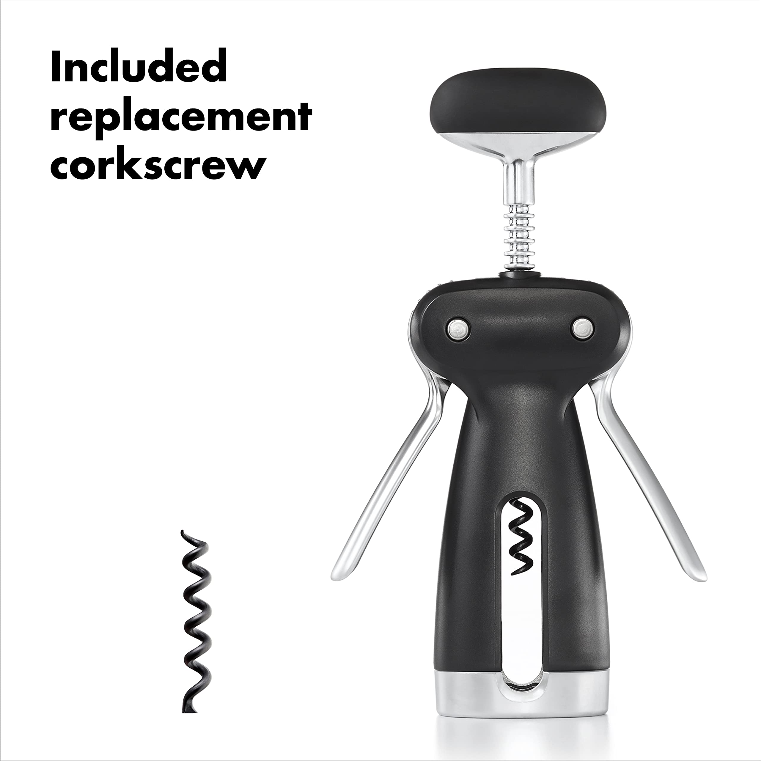 OXO SteeL Winged Corkscrew soft knob provides comfortable turning.