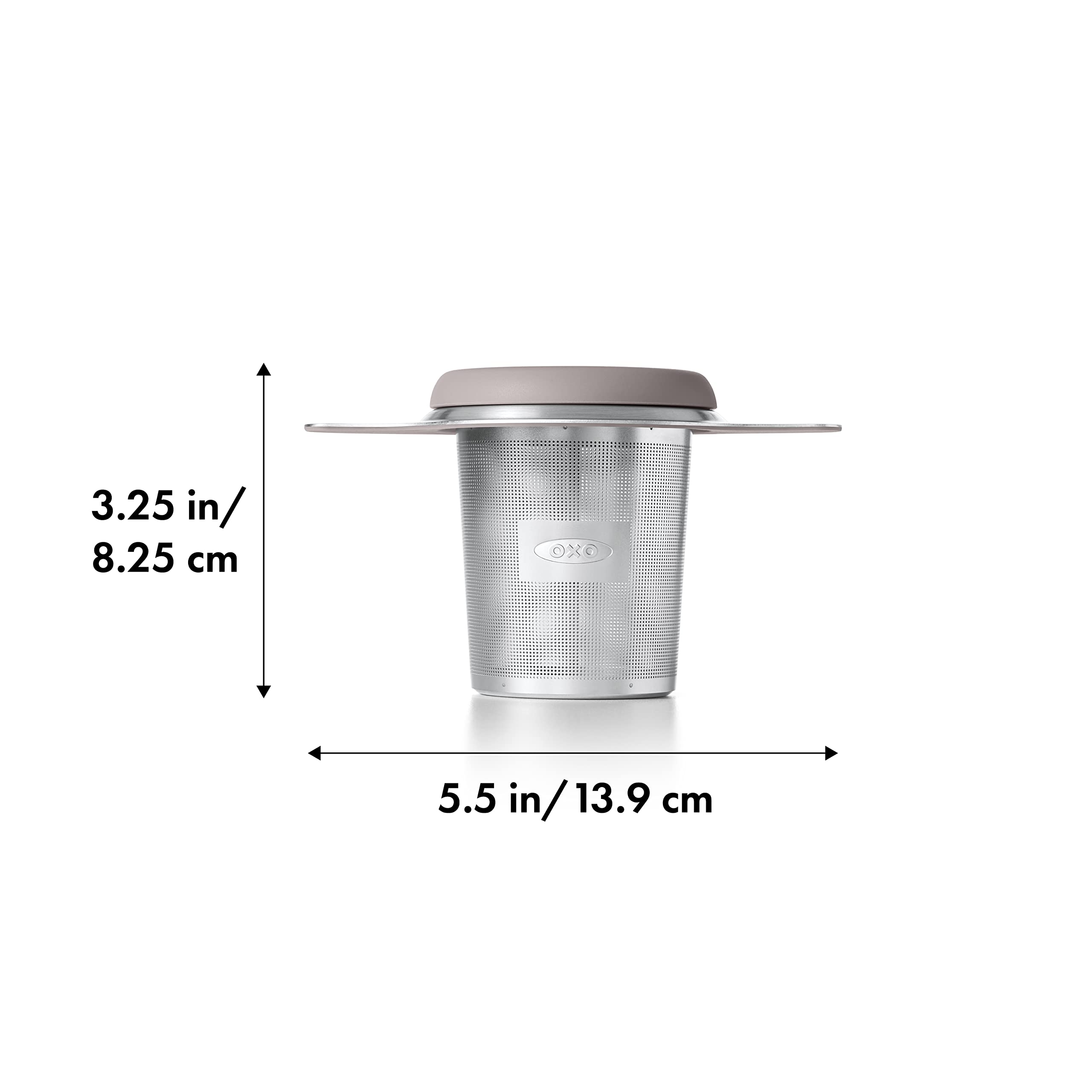 Close-up of etched holes on the OXO Tea Infuser for particle containment.