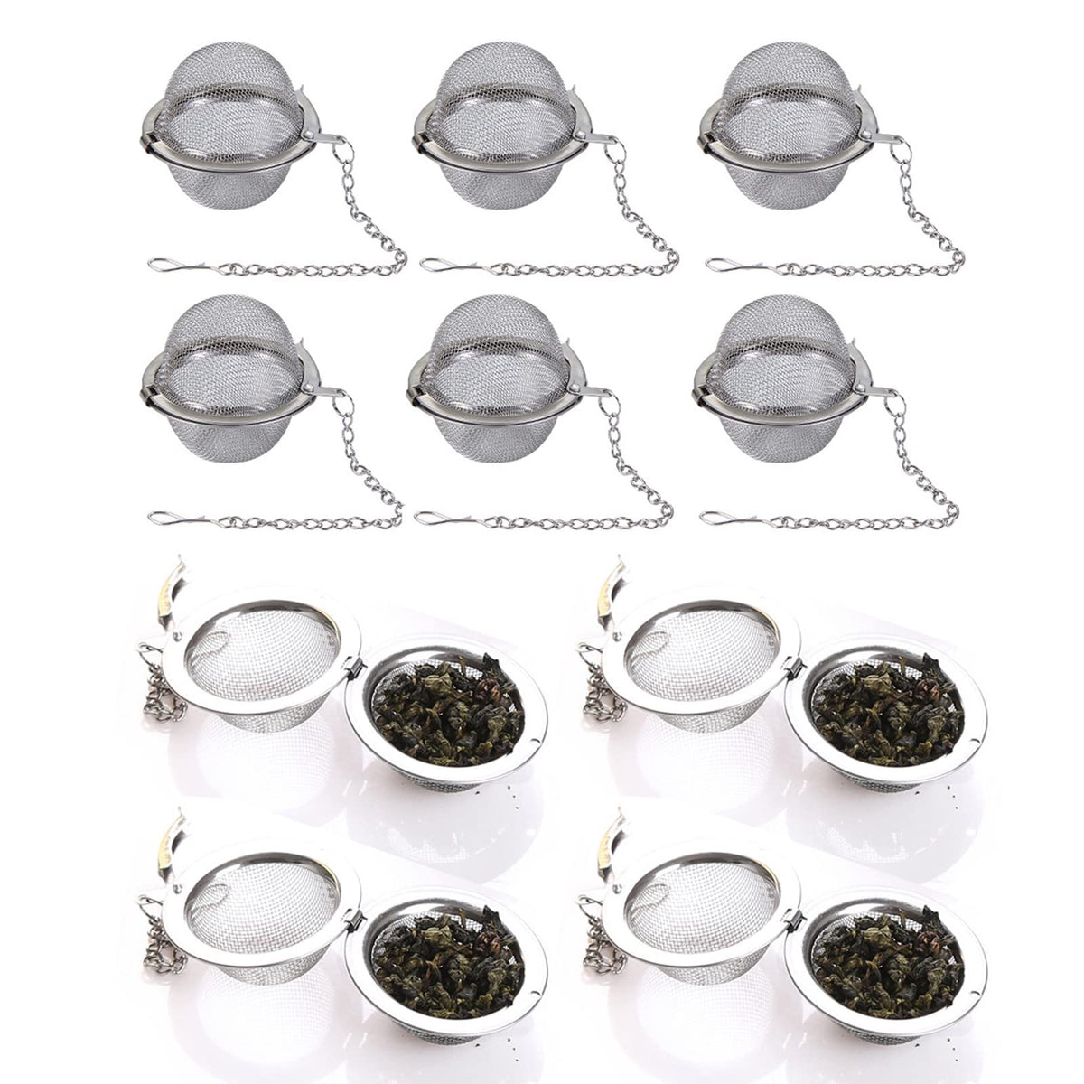 OXT tea infuser set close-up showing 10 stainless steel balls for richer loose-leaf flavor