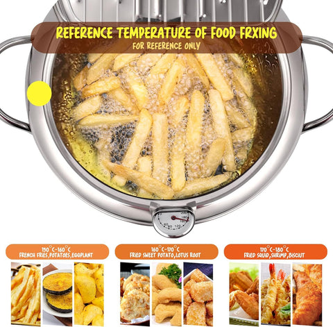 Oxydrily stainless steel deep pan highlighting durable construction for frequent frying.