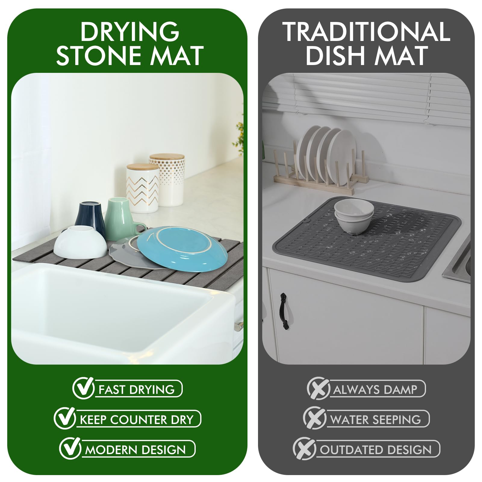 Diatomaceous earth material provides a durable drying surface for dishes and cups