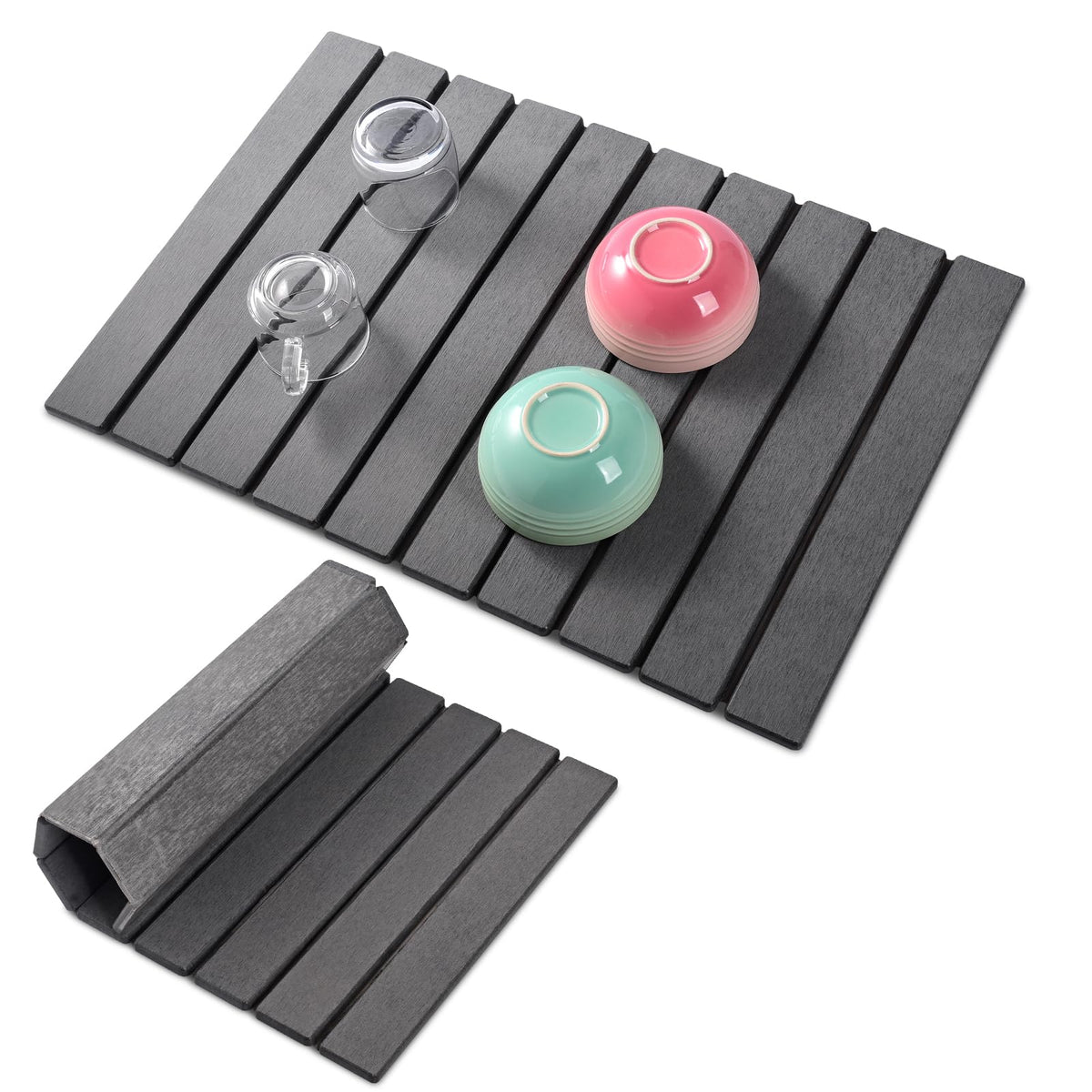 Oxydrily stone drying mat on kitchen counter absorbs moisture quickly for utensils