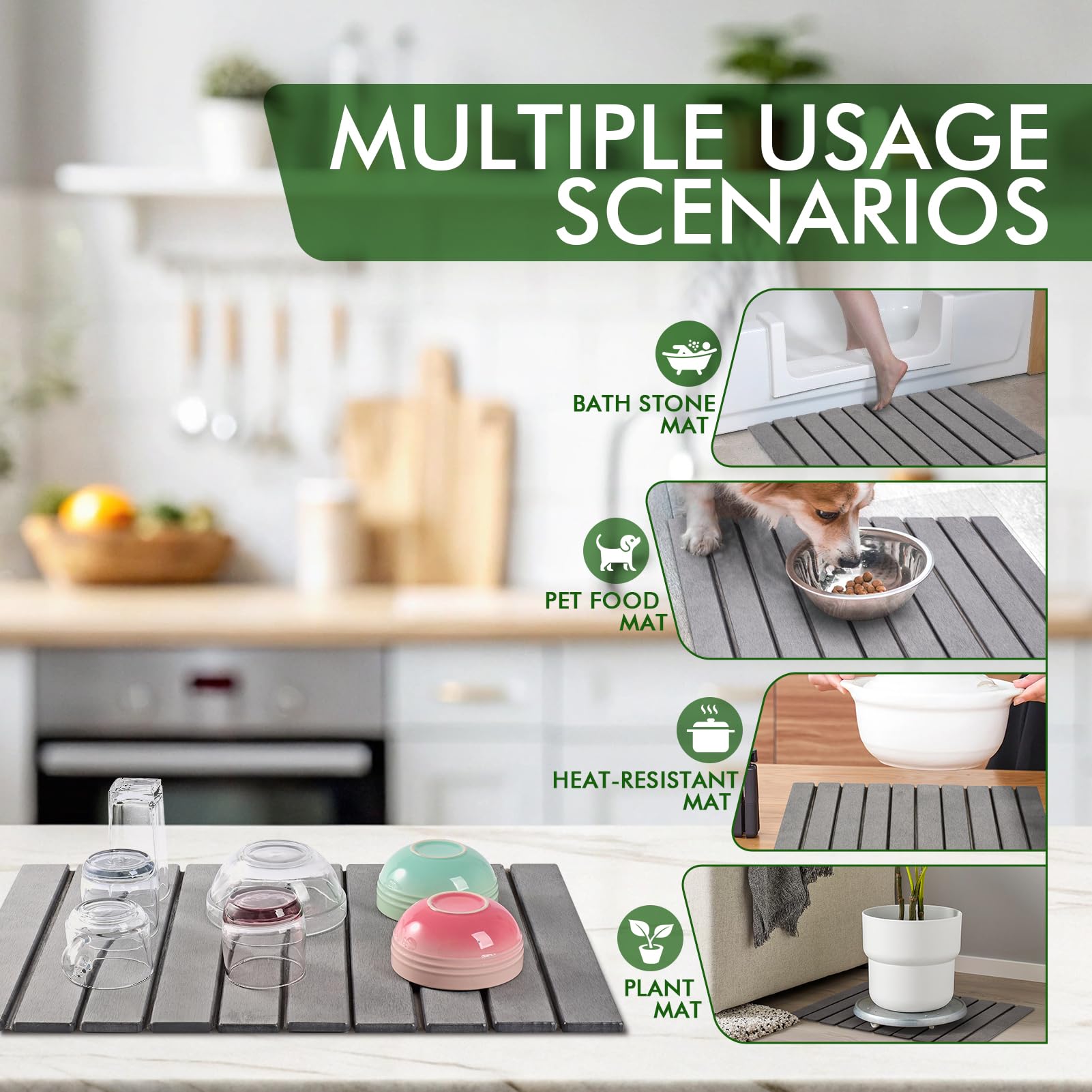 Non-slip texture keeps bottles steady during drying with Oxydrily stone mat