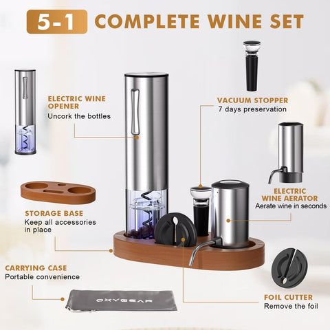 OxyGear-5in1-wine-set-aerator for quick, smooth pours during entertaining.