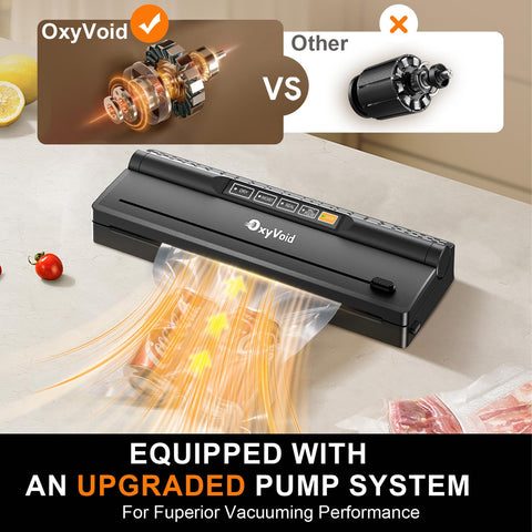 OXYVOID built-in cutter feature shown for easy bag prep