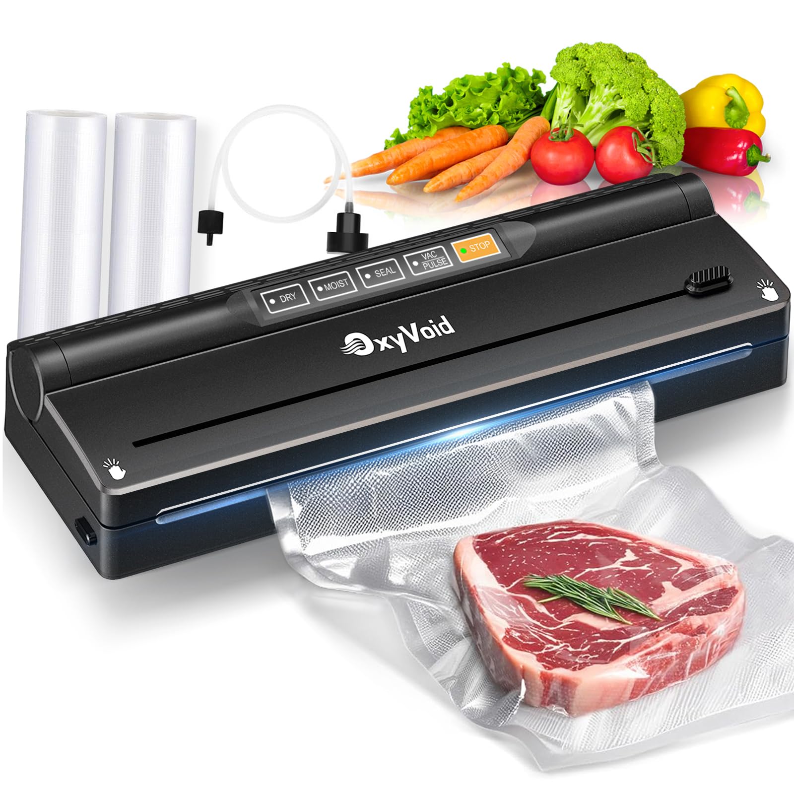 OXYVOID Precision Vacuum Sealer front view on a sleek counter