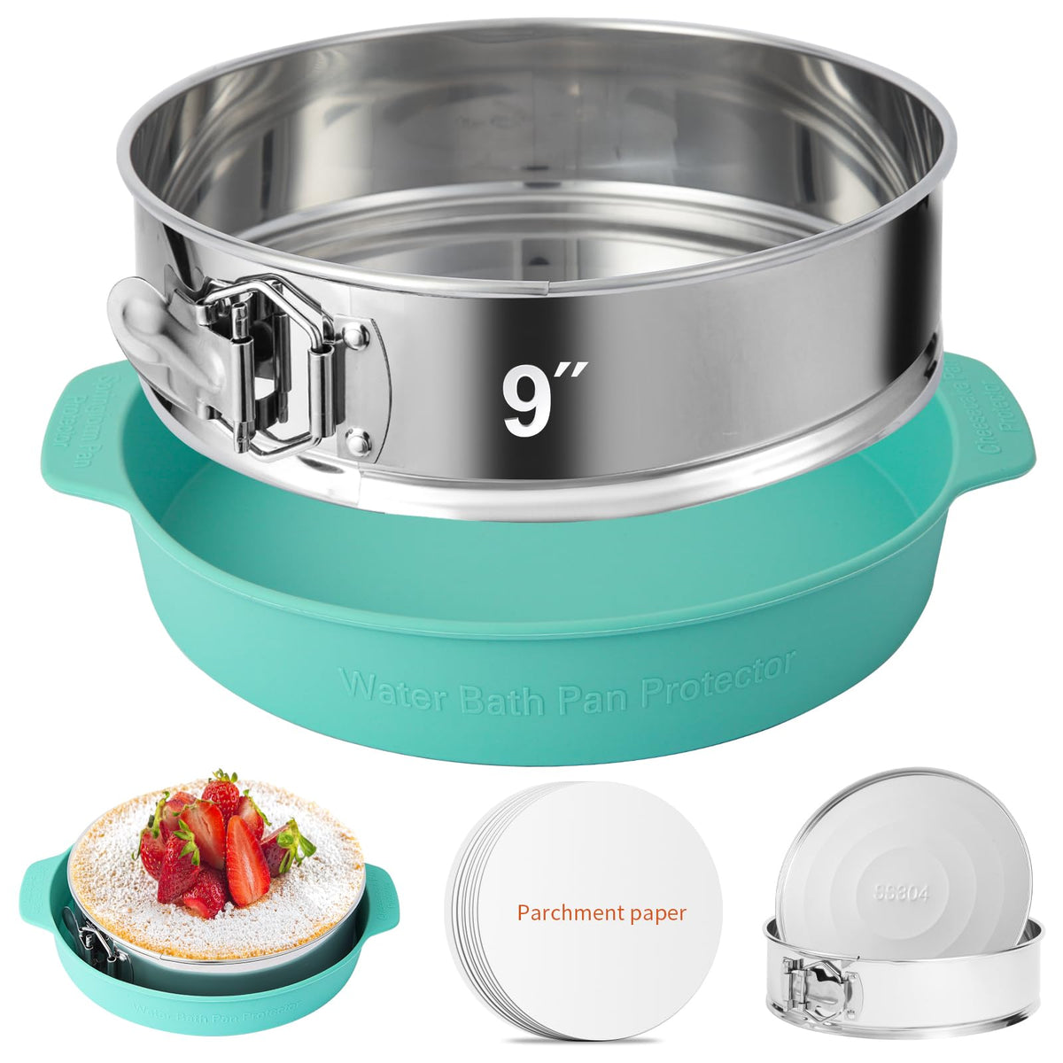 OYAOL 9-inch springform pan with removable bottom for easy release.