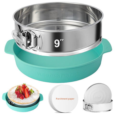 OYAOL 9-inch springform pan with removable bottom for easy release.