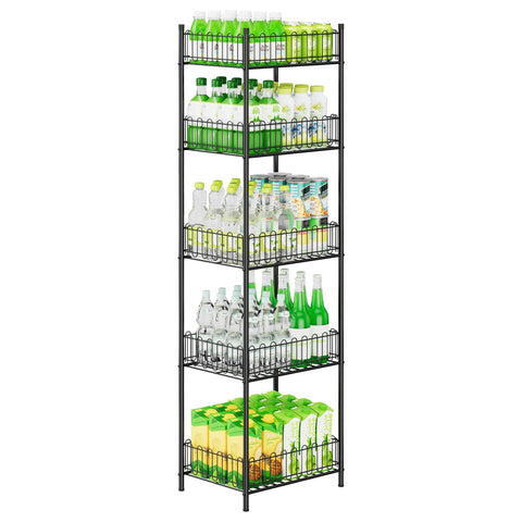 OYEAL 5-tier soda can organizer keeps cans and bottles neatly accessible.