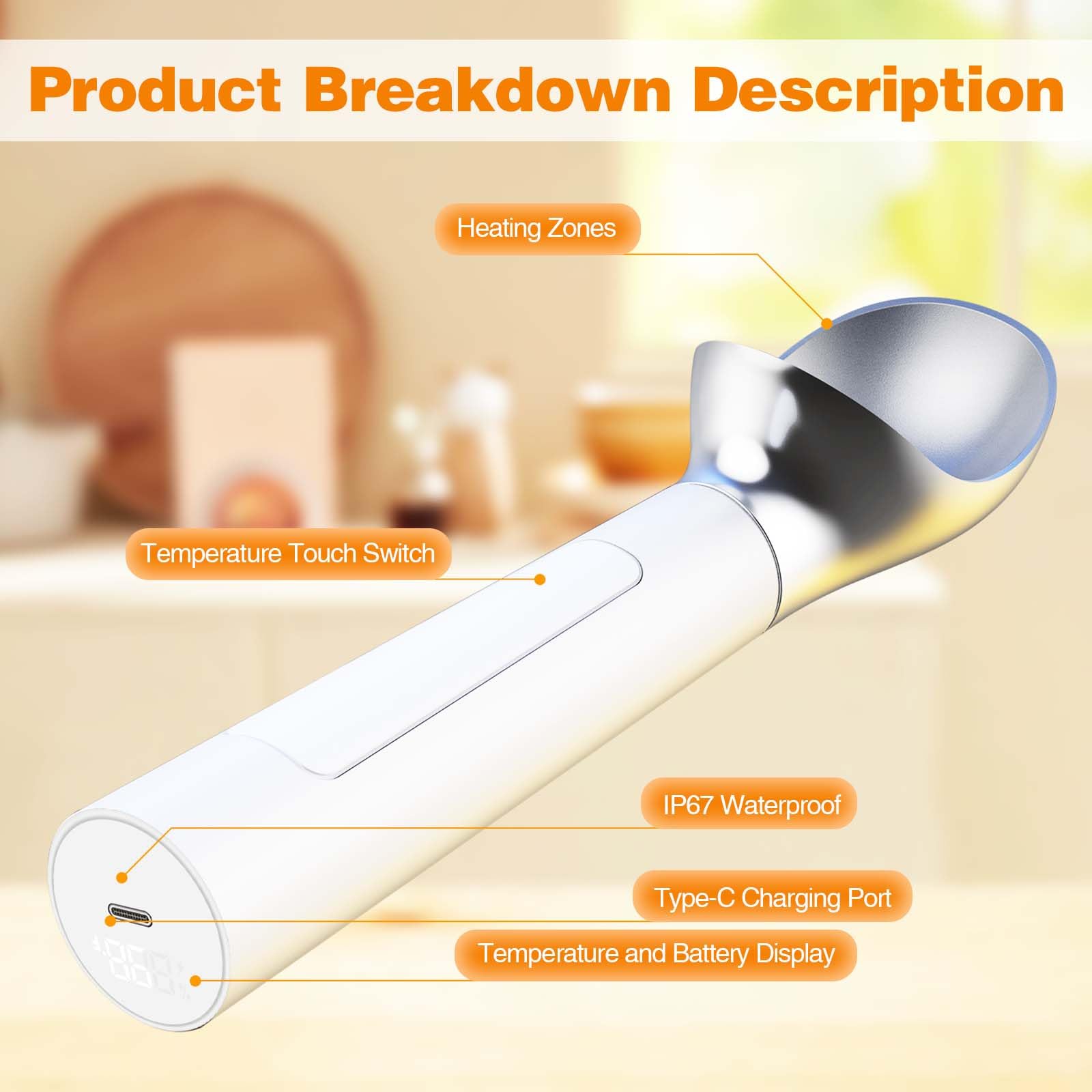 oyeftp electric scoop demonstrates versatility for fruit toppings and cheese prep.