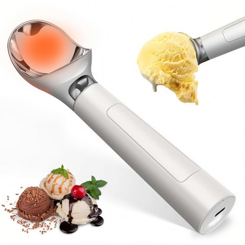 oyeftp heated ice cream scoop front view with LED display for precise scooping.