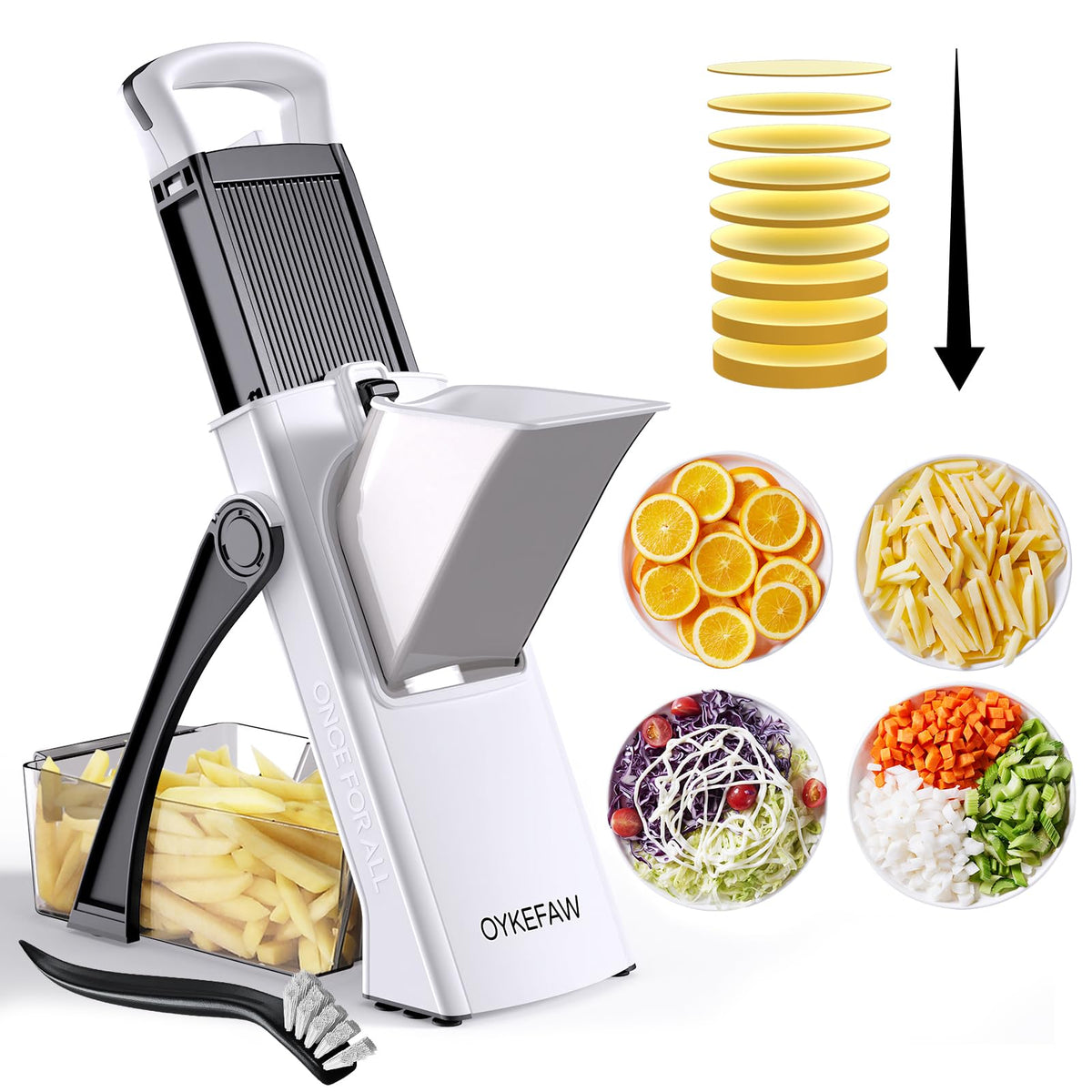 OYKEFAW Safe Mandoline Slicer with handguard for safe slicing.