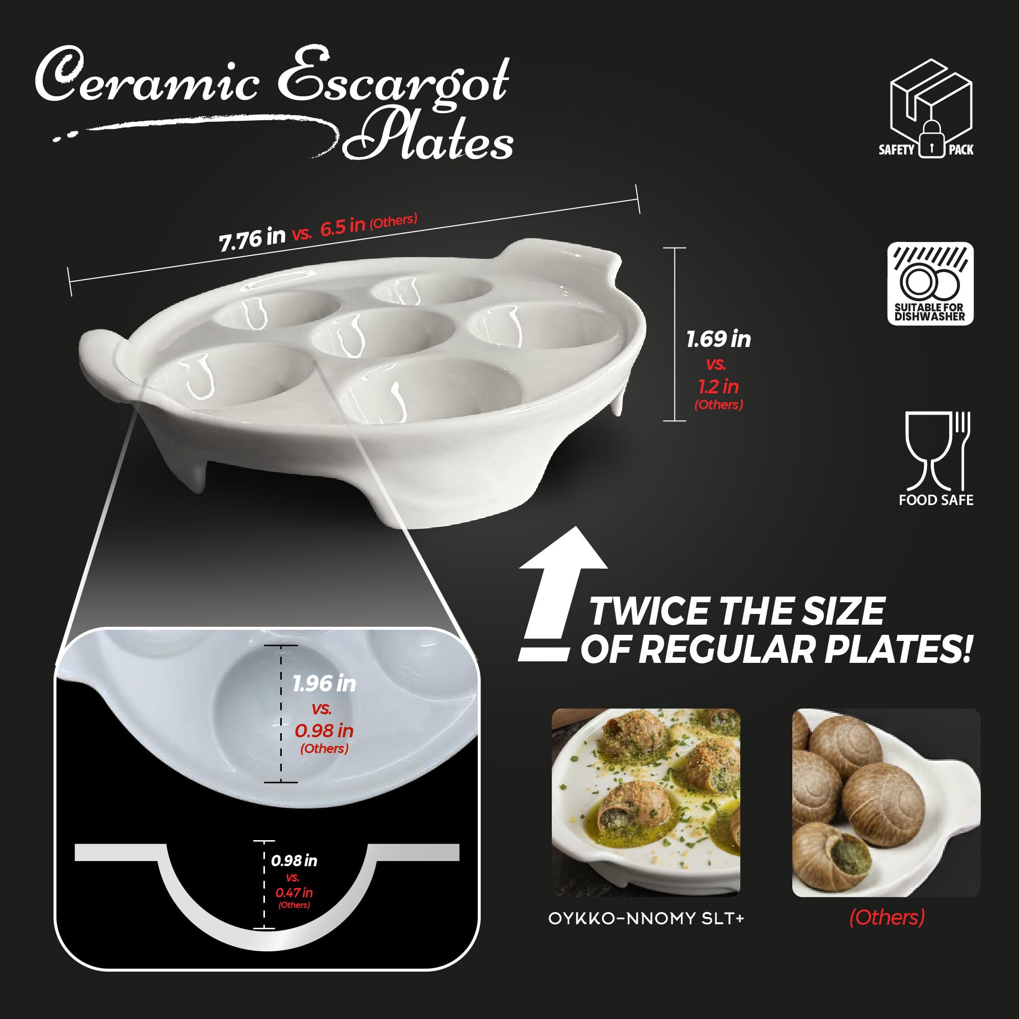 OYKKO-NNOMY SLT+ porcelain escargot pan showing oven-safe design for easy entertaining.
