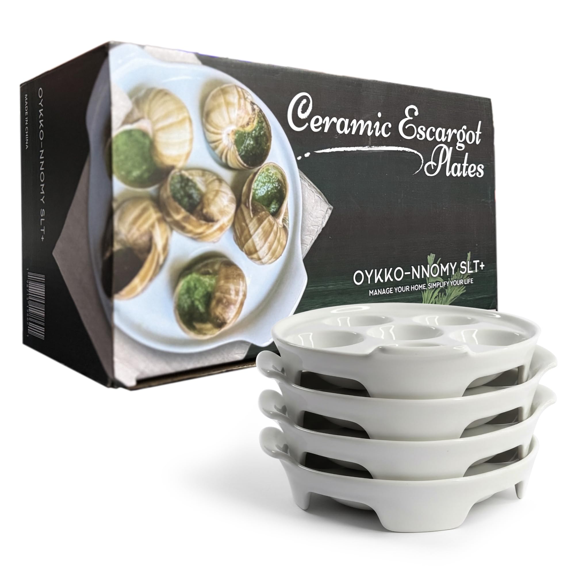 OYKKO-NNOMY SLT+ escargot plates with six large cavities for generous servings.