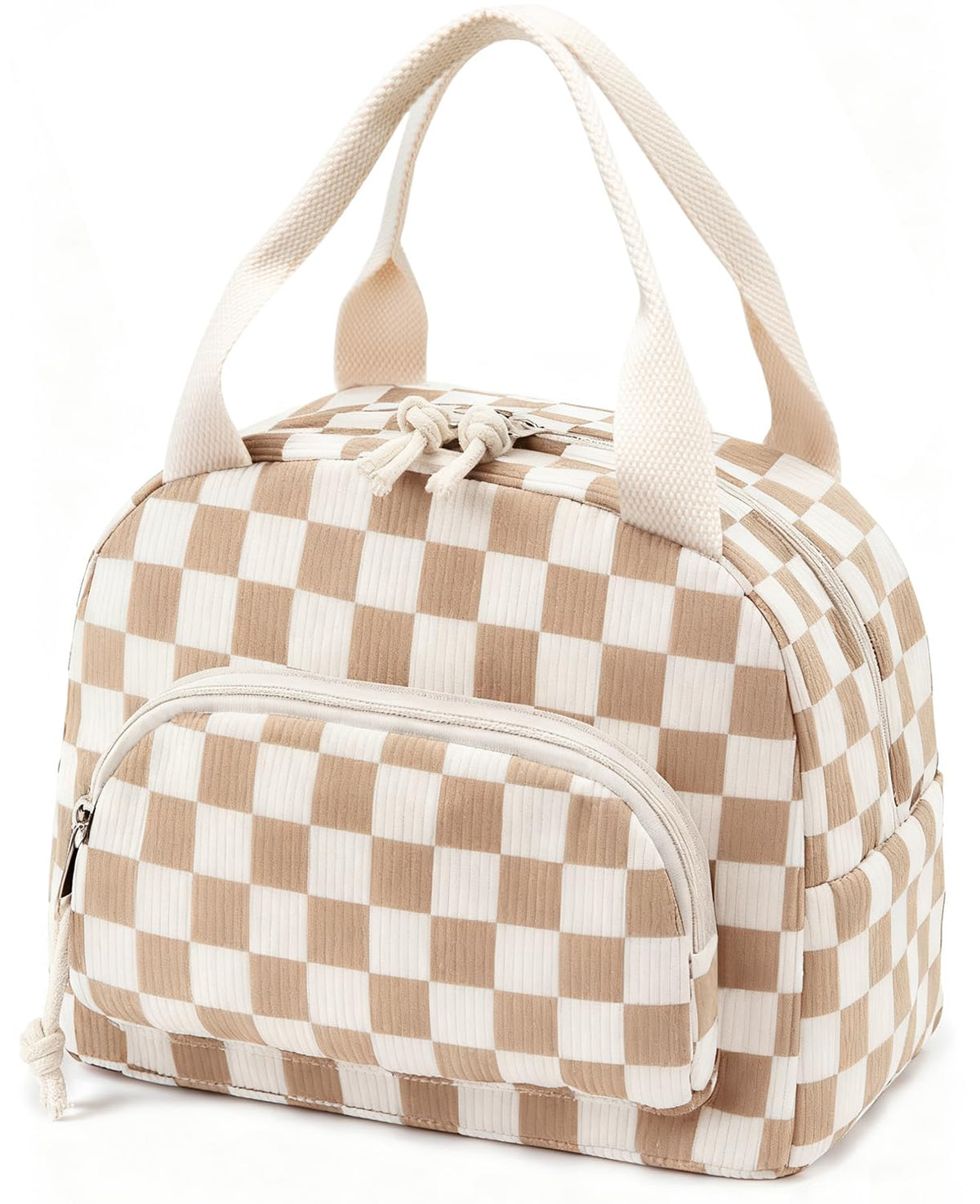 OYLOLA lunch bag front view in beige-brown plaid, stylish daily bag.