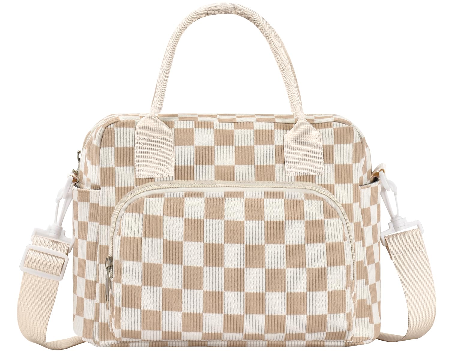 OYLOLA lunch bag in beige-brown plaid front view for everyday use