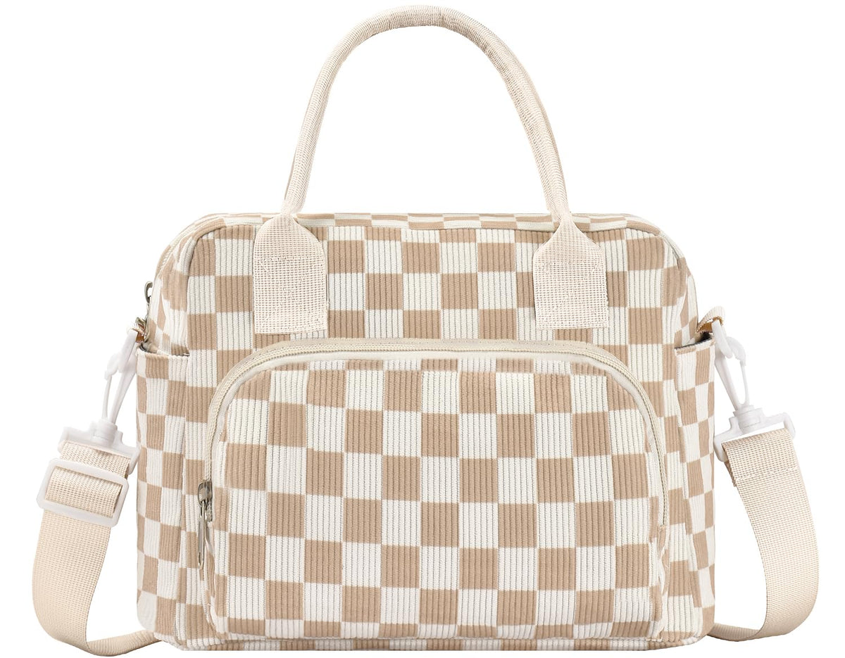 OYLOLA lunch bag in beige-brown plaid front view for everyday use