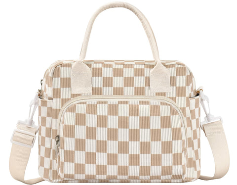 OYLOLA lunch bag in beige-brown plaid front view for everyday use