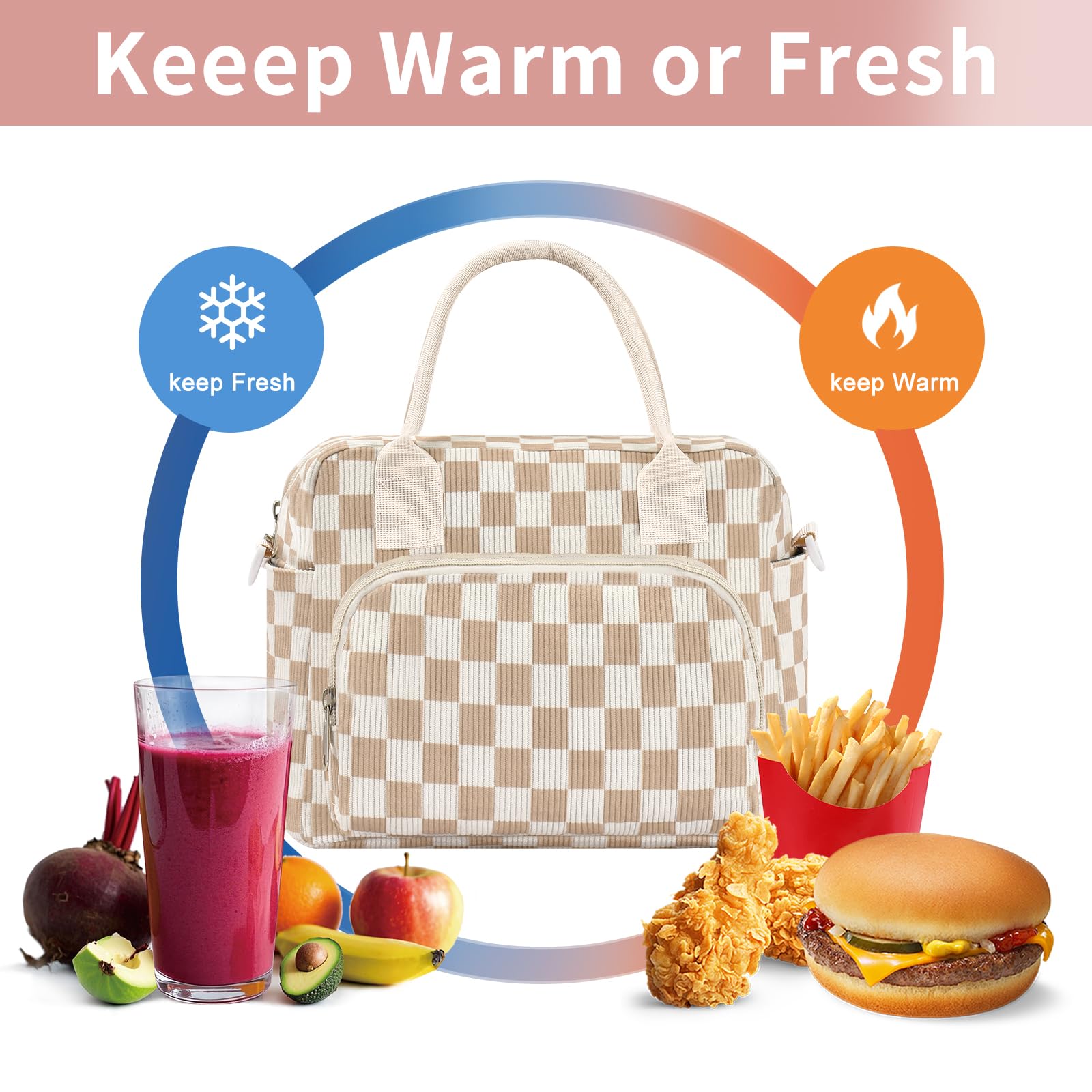OYLOLA lunch bag with detachable strap for tote or crossbody carry