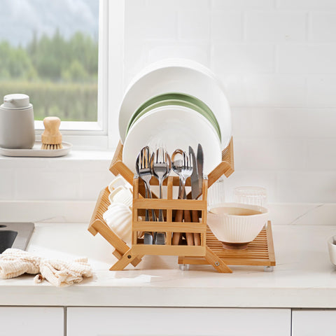 Oyydecor bamboo dish drying rack eco-friendly material emphasizes durability.