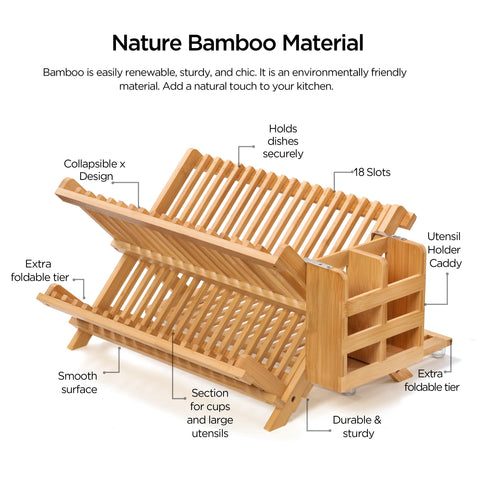 Oyydecor bamboo dish drying rack external cutlery box keeps utensils organized.