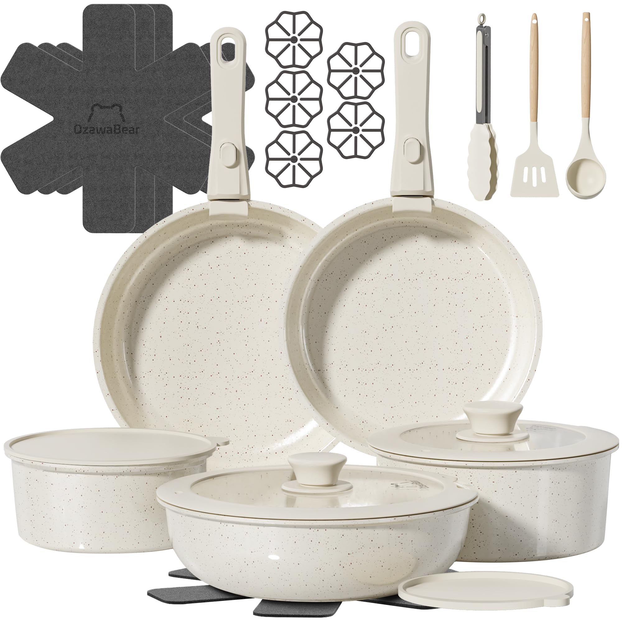 OzawaBear 23-piece ceramic nonstick pots and pans for effortless cooking and quick release