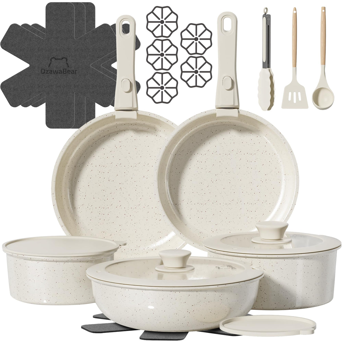OzawaBear 23-piece ceramic nonstick pots and pans for effortless cooking and quick release