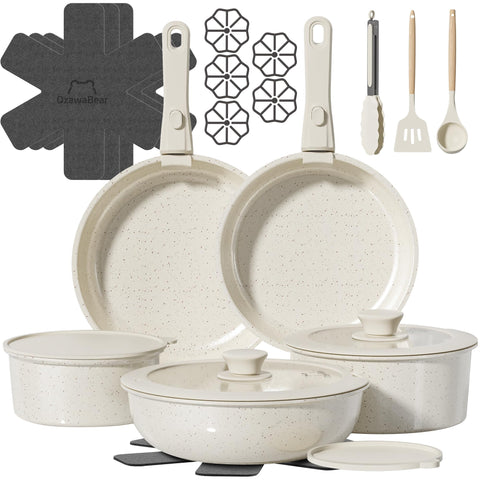 OzawaBear 23-piece ceramic nonstick pots and pans for effortless cooking and quick release