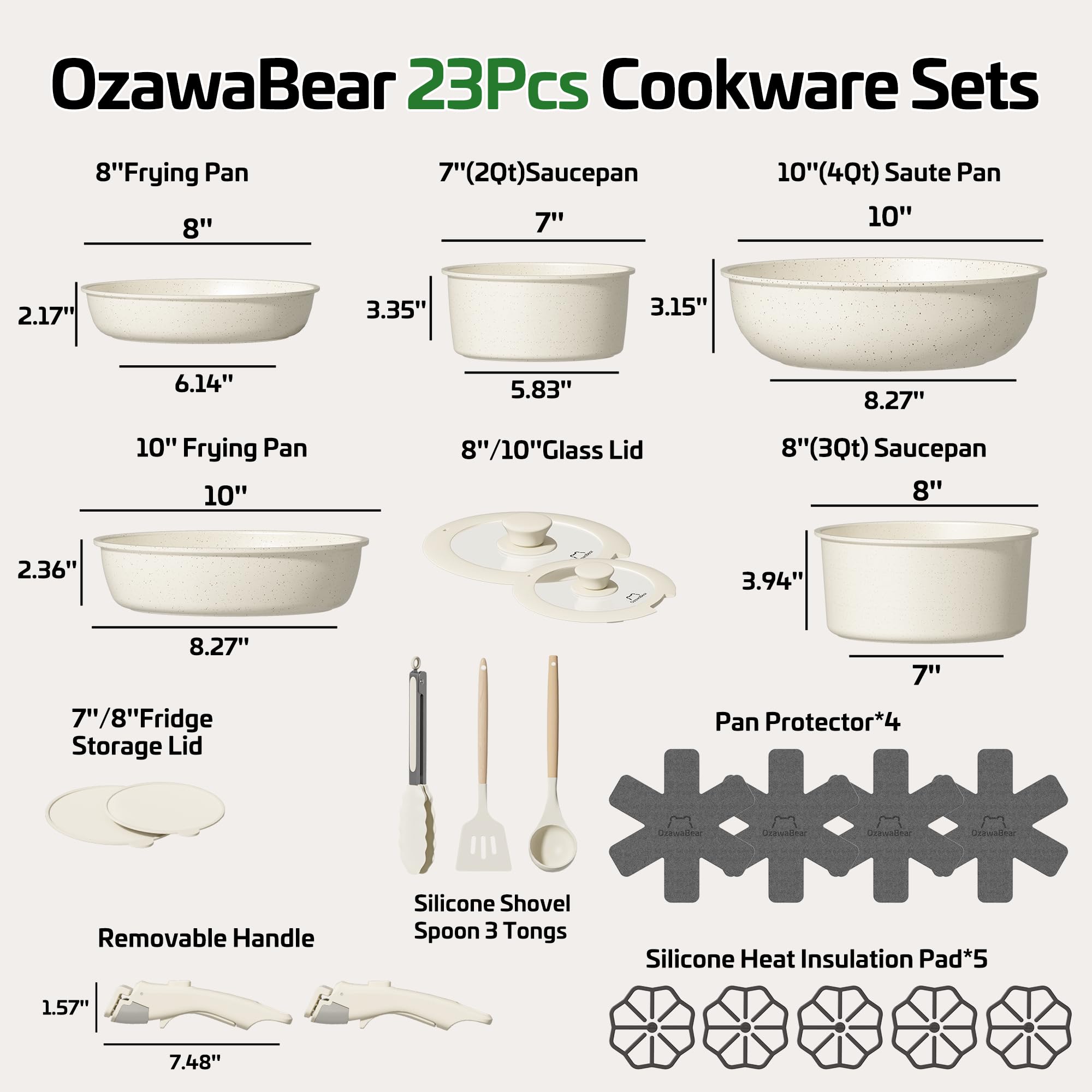 OzawaBear detachable handles for compact storage in small kitchens and RVs