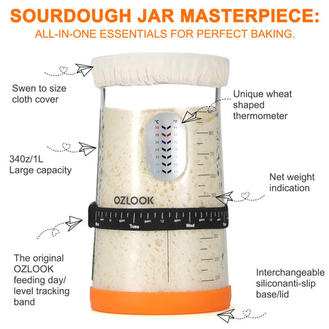 OZLOOK 34oz Sourdough Starter Jar ready for feeding and tracking progress
