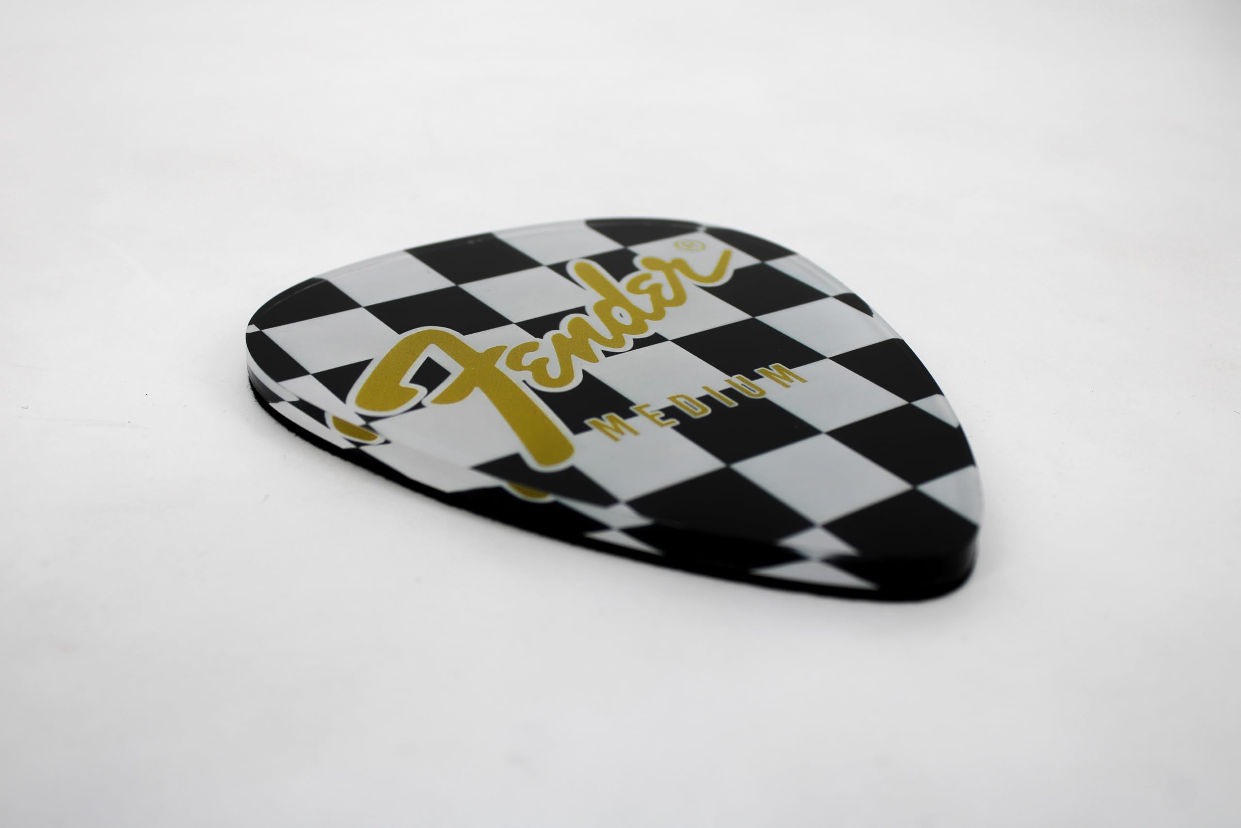 P Pluginz Fender guitar pick coaster design 2 close-up reveals clear acrylic clarity.