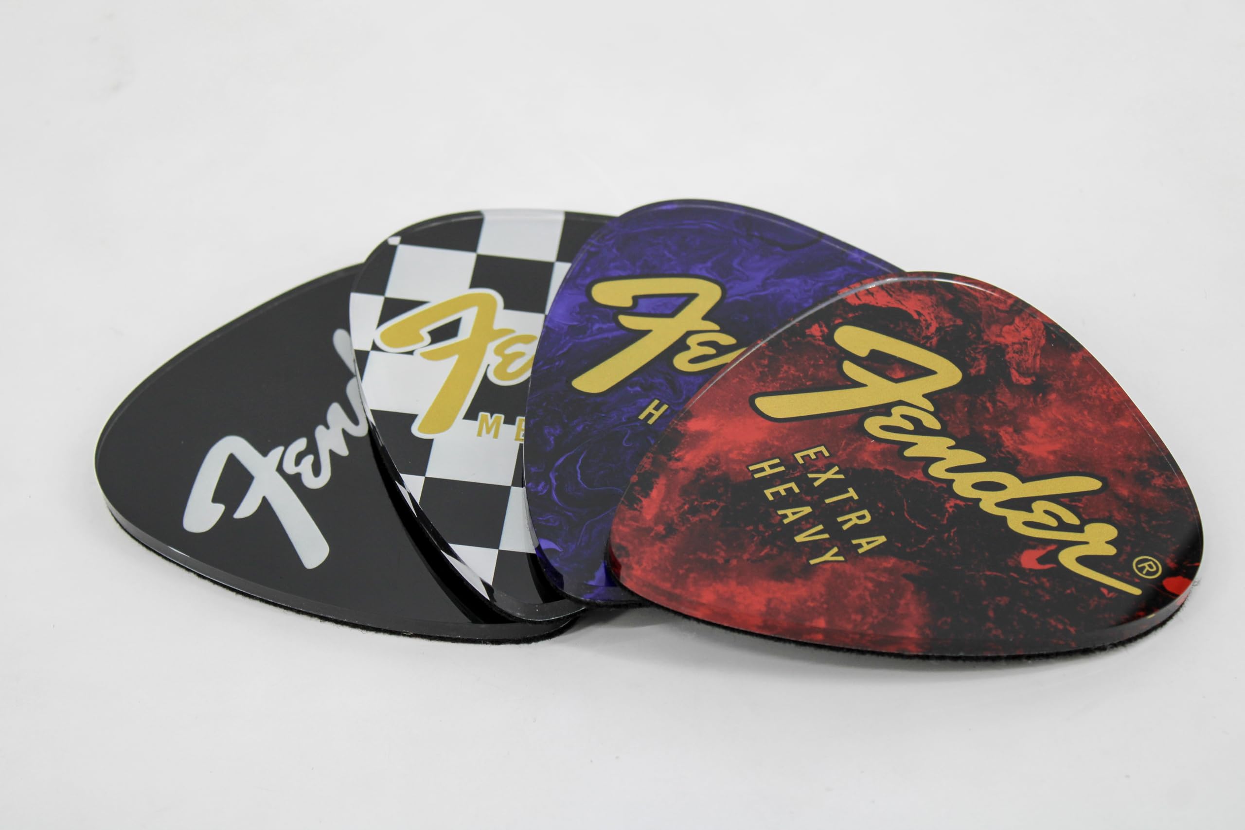 P Pluginz Fender guitar pick coaster design 4 with non-slip backing to prevent slides.